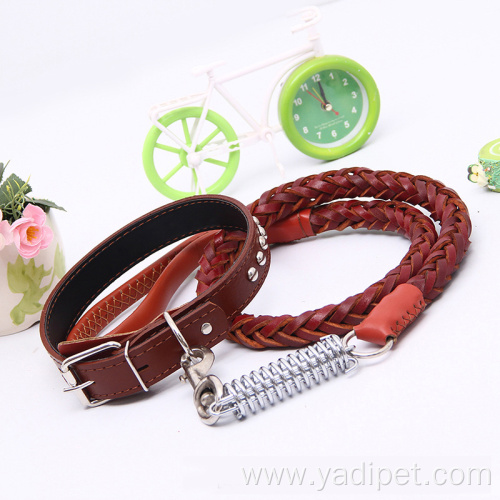 dog leather dog chain set traction belt